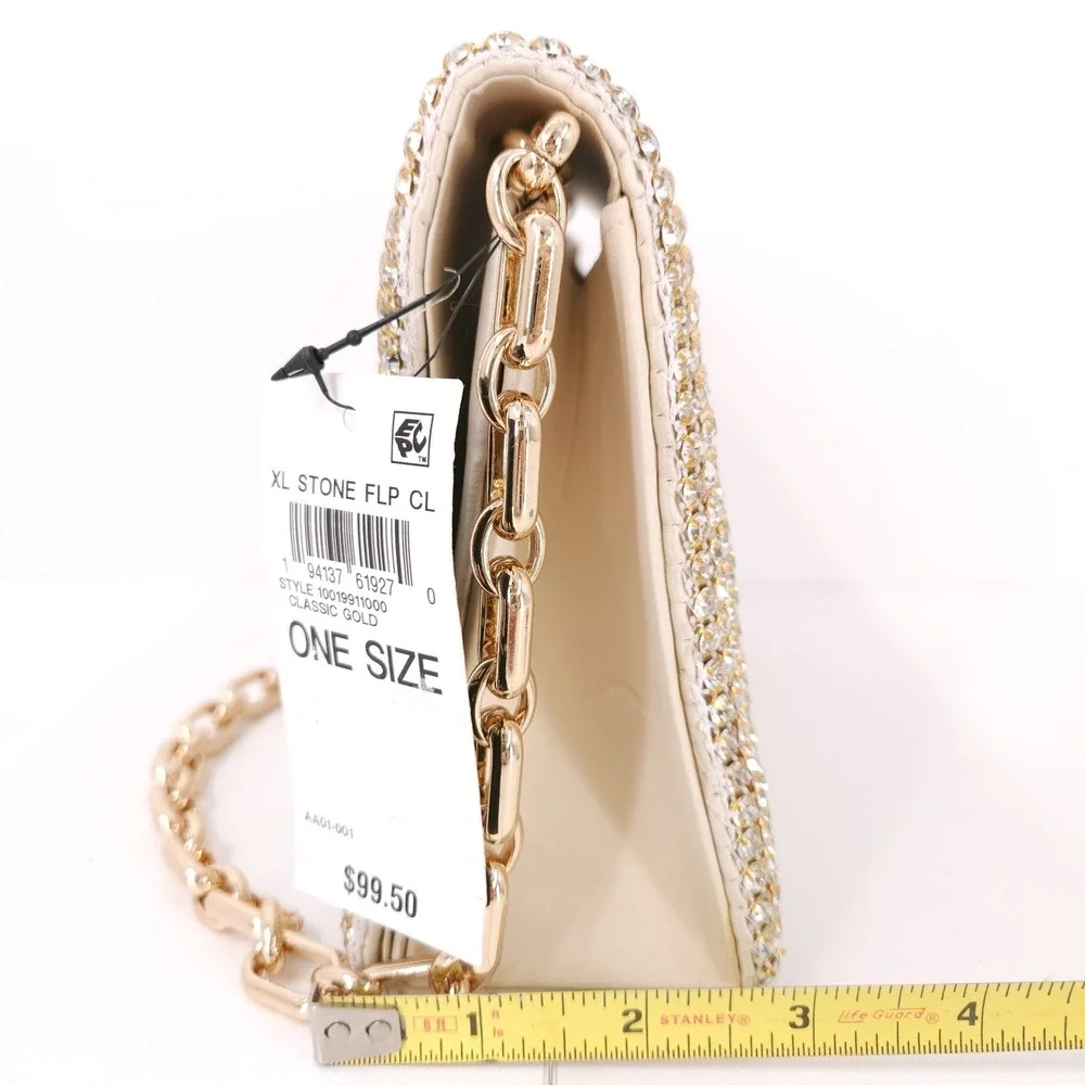 I.N.C Diamond Mesh East West Clutch Classic Gold‎ Chain Strap Magnetic Snap